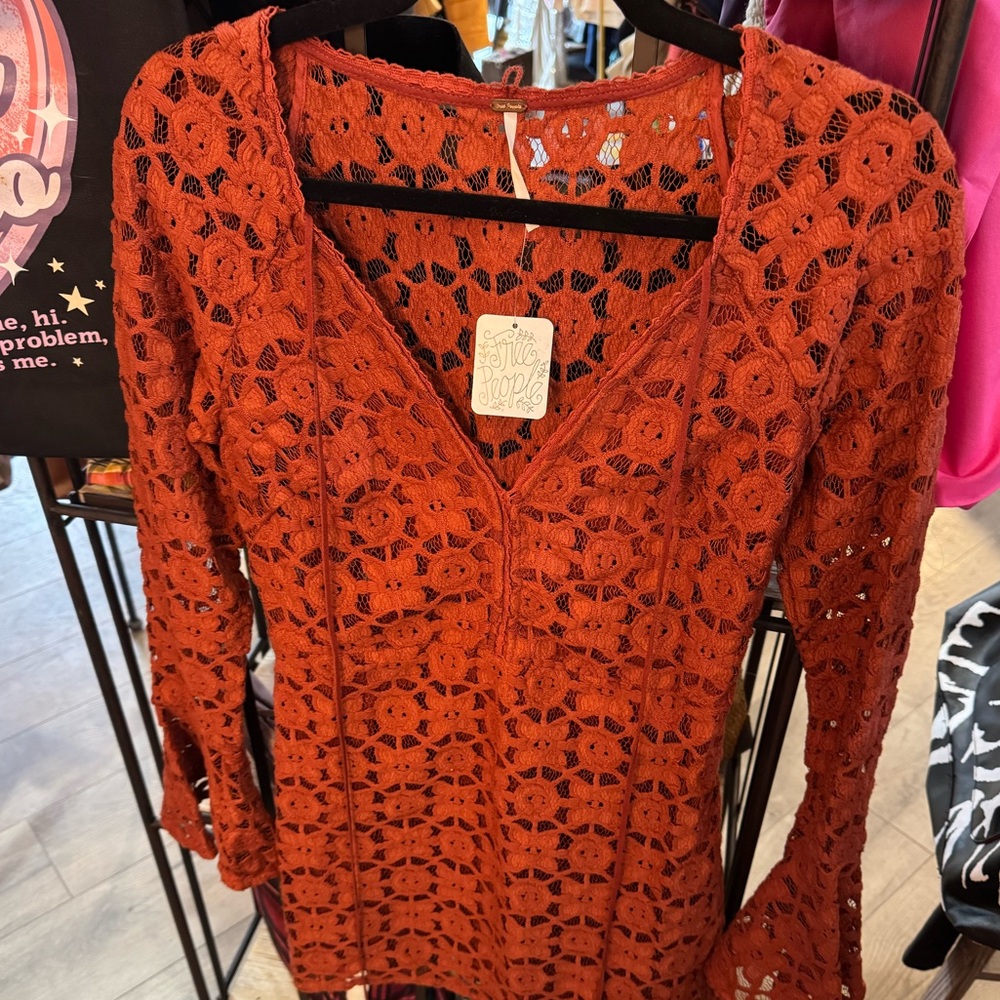 Rust Orange Crochet Dress 
Free People. NWT